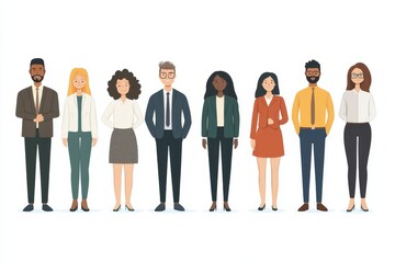 Fototapeta premium Office people collection. illustration of diverse cartoon standing men and women of various races, ages and body type. Isolated on white, Generative AI