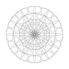Black and white round outline mandala design on transparent background. Arabic round ornamental, meditation design.