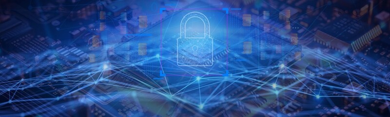 A bold security-themed wallpaper designed around the concept of cybersecurity, featuring key visual elements like encryption and network protection to symbolize online safety and digital defense