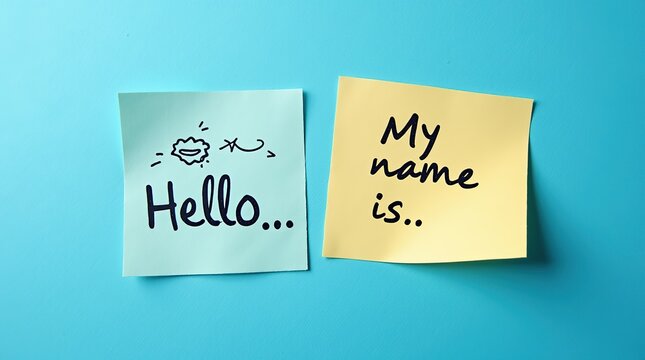 Hello and my name is notes on colorful background