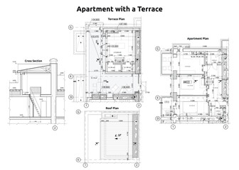 Detailed blueprint of an apartment with a terrace