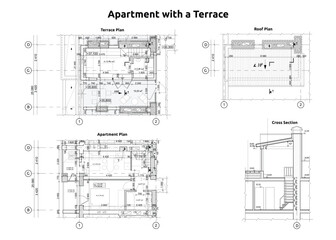 Detailed blueprint of an apartment with a terrace