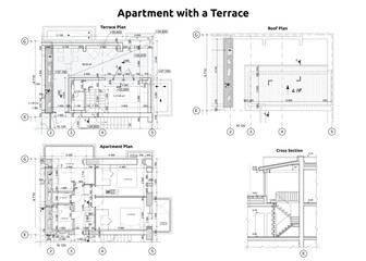 Detailed blueprint of an apartment with a terrace