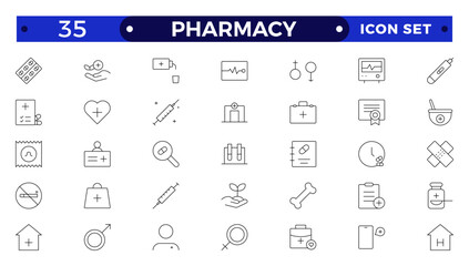 Medical and pharmacy line icons collection. Big UI icon set in a flat design. Thin outline icons pack.