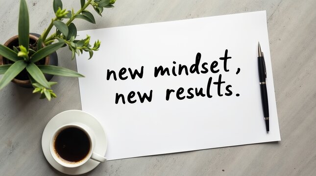 Inspiring quote on table with coffee cup and pen for motivation