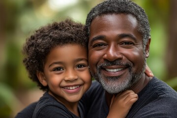African American Father and Son Hug For A Portrait, Generative AI