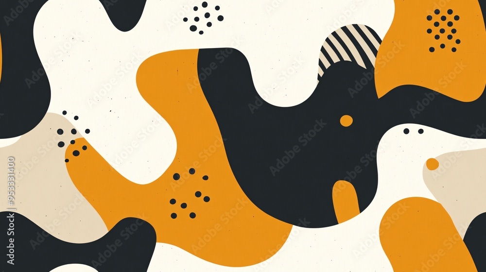 Poster groovy hues: seamless abstract pattern of playful shapes and dots