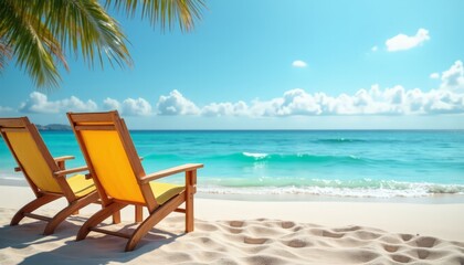 Tropical Beach Paradise: Serene Ocean View with Sun Loungers and Clear Blue Sky for Special Vacation for Stress Relief