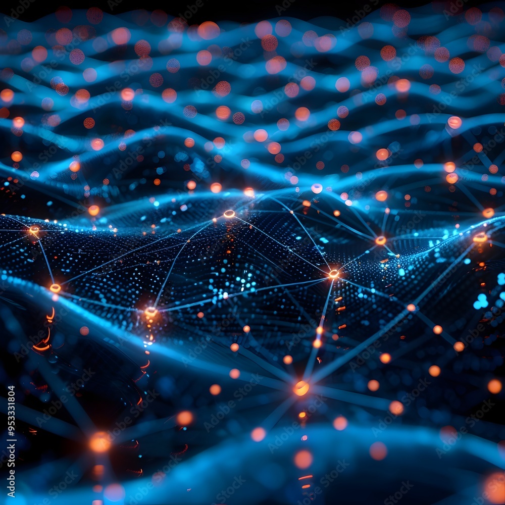 Poster futuristic quantum internet concept with light speed data transfer and secure connections