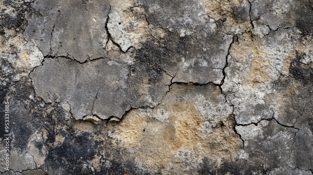 Poster close-up of a rough, weathered concrete texture with cracks and stains, creating a rugged and rustic
