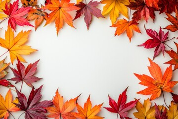 Autumn Maple Leaves Flat Lay White Background created with Generative AI