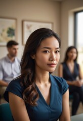 Obraz premium A female doctor sitting in her office, consulting with a patient, looking focused and professional.