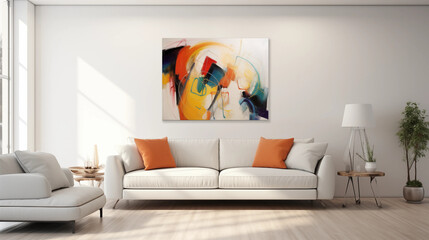 Abstract Painting on White Wall in Modern Living Room