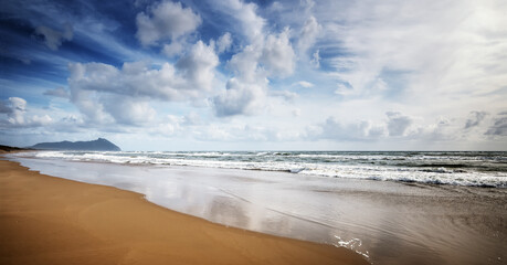 Sabaudia Coastline in the province of Latina, Lazio, Italy. Torre Paola Beach on the Tyrrhenian Sea...
