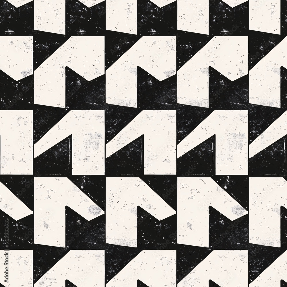 Aufkleber abstract geometric pattern: a captivating seamless pattern of interlocking white shapes against a bl