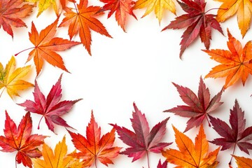 Fototapeta premium Autumn Maple Leaves Flat Lay White Background created with Generative AI