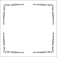 Elegant black and white ornamental frame with Viking runes, decorative border, corners for greeting cards, banners, business cards, invitations, menus. Isolated vector illustration.	
