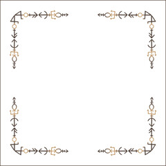 Elegant brown ornamental frame with Viking runes, decorative border, corners for greeting cards, banners, business cards, invitations, menus. Isolated vector illustration.	
