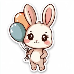 Fototapeta premium Cute Cartoon Bunny Rabbit Holding Balloons