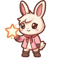 Obraz premium Cute Bunny Holding a Shiny Star