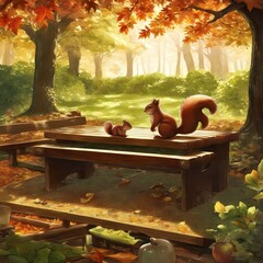 autumn in the park fall foliage with cute squirrel small animal outdoor scene background