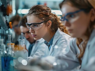Team of scientists conducting research, collaboration in science