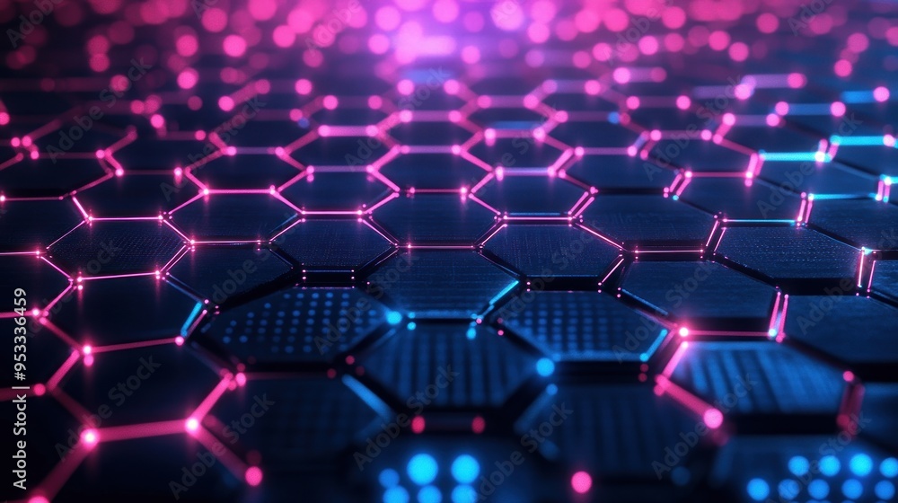 Poster abstract hexagon pattern with neon lights