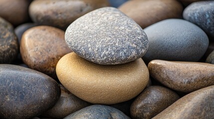 Texture of large, smooth stones stacked closely together, perfect for a zen or natural background theme.