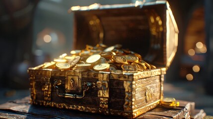 Treasure chest filled with gold coins, ultimate savings achievement