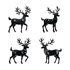 4 icon set of Christmas reindeer silhouette vector illustration on white background.