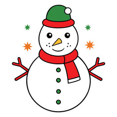 Christmas snowman vector illustration on white background. 