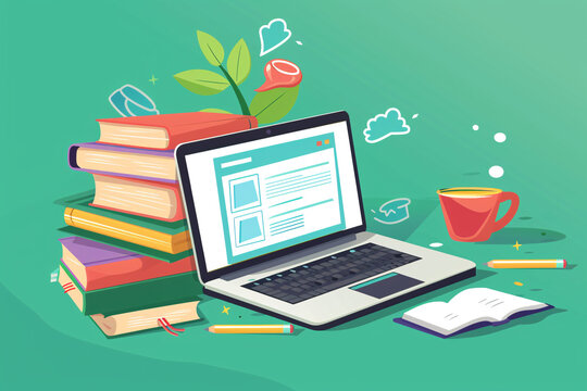 A laptop displaying an online course platform with various course options