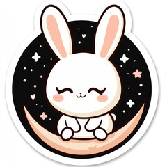 Obraz premium Cute Cartoon Bunny Rabbit Sitting on a Crescent Moon with Stars