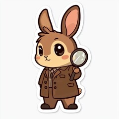 Cute Cartoon Rabbit Detective with Magnifying Glass