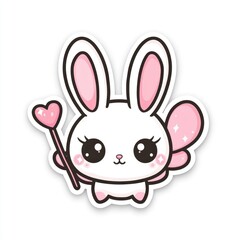 Obraz premium Cute Cartoon Bunny Rabbit with Pink Wings and Heart Wand
