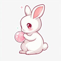 Obraz premium Cute Cartoon Bunny Holding a Pink Orb