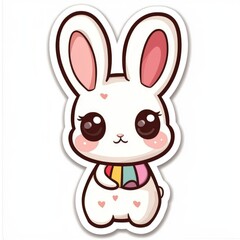 Obraz premium Cute Cartoon Bunny Rabbit with Big Eyes and Rainbow Ball