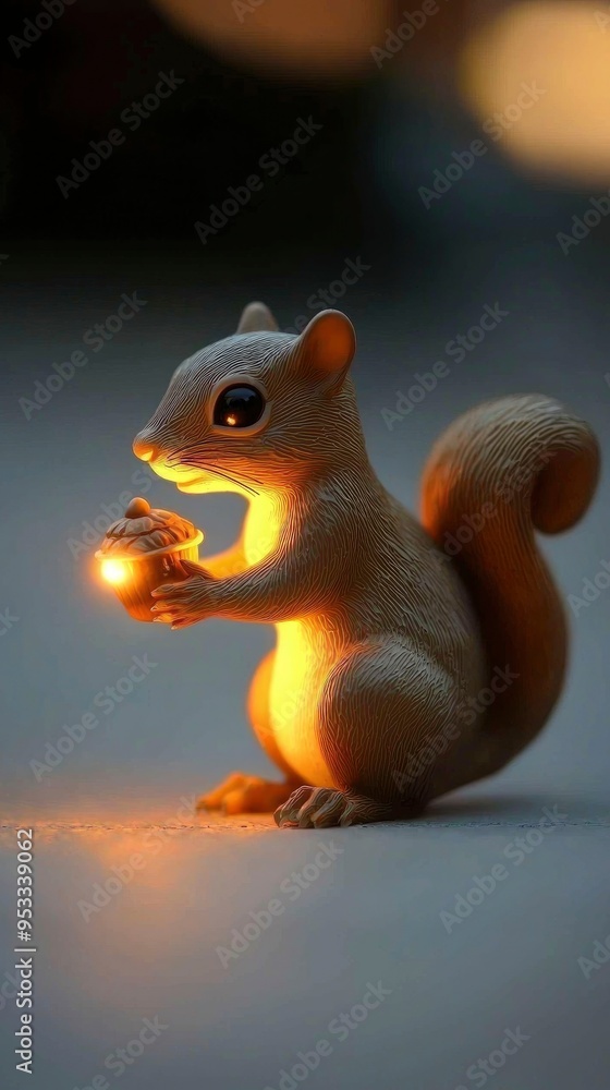 Poster Squirrel Holding a Lighted Acorn