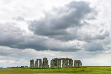 Stonehenge prehistoric structure on Salisbury Plain, Wiltshire, England consisting of outer ring of...