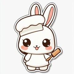 Fototapeta premium Cute Cartoon Bunny Chef Holding Rolling Pin