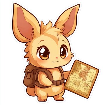 cute bunny traveler holding map
