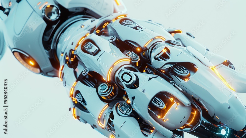 Poster a futuristic robotic hand with intricate designs and glowing elements, representing advanced technol