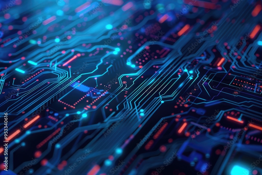 Poster a detailed view of a computer circuit board with various electronic components