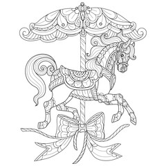 Carousel hand drawn for adult coloring book