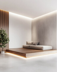 Fototapeta premium Modern minimalist living room interior with led lighting and elegant furniture