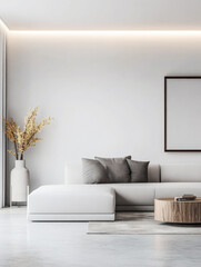 Modern minimalist living room interior with led lighting and elegant furniture