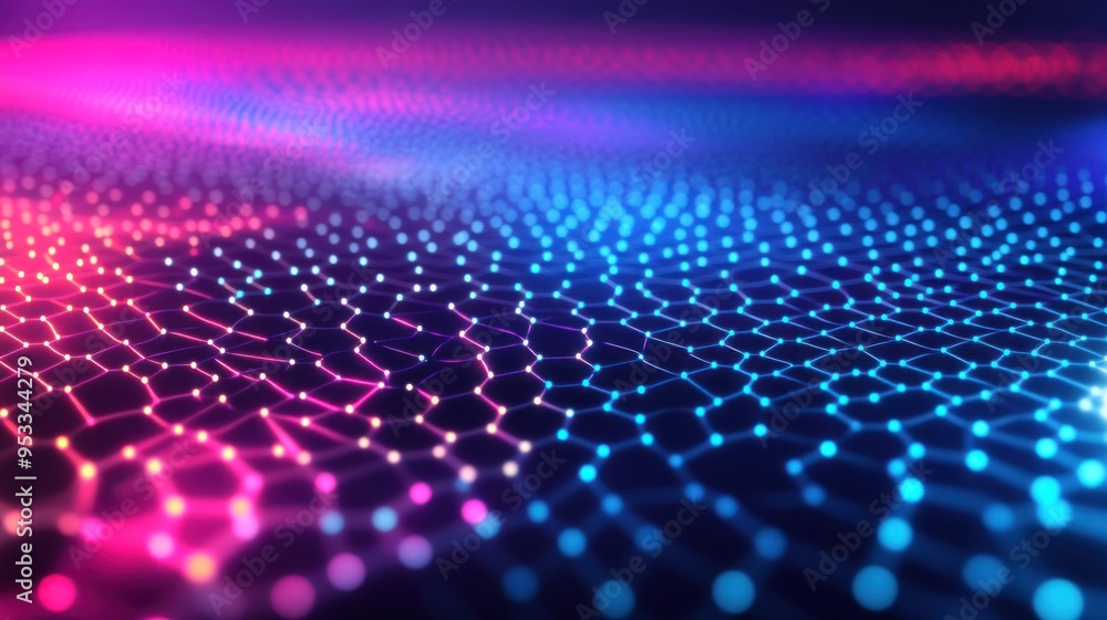 Poster abstract digital network with glowing lines and dots