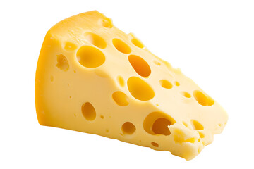 Piece of cheese with holes isolated on white background
