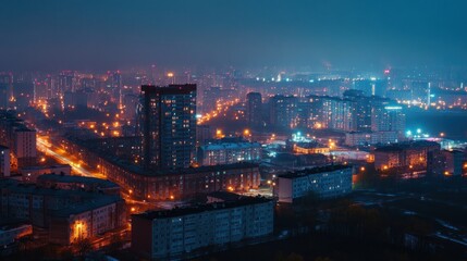 Fototapeta premium Nighttime Cityscape with Hazy Atmosphere