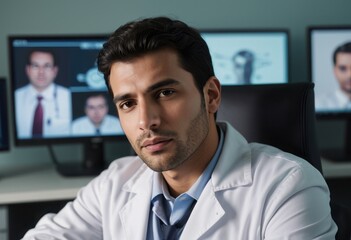 Obraz premium A male doctor consulting with a patient in a modern clinic, focusing on diagnosis and treatment planning.